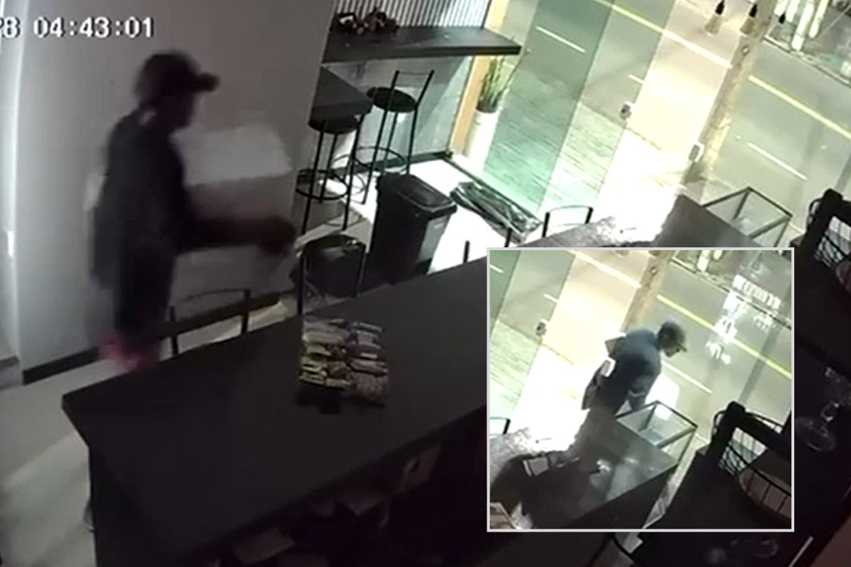 Homem arromba porta de vidro e leva TV e micro-ondas de comércio no Parque Rosário, em Campos